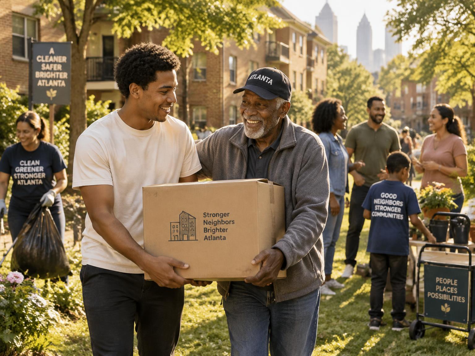 Neighbors and a helper at a community resident-assistance day
